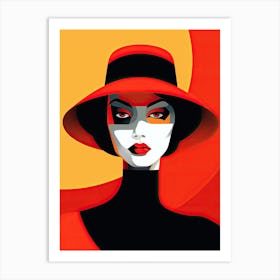 Woman In A Red Hat, Minimalism Art Print