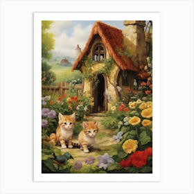 Cute Kittens In A Floral Garden Art Print