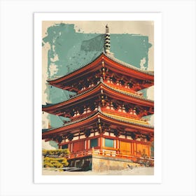 Red Japanese Castle Mid Century Modern 1 Art Print