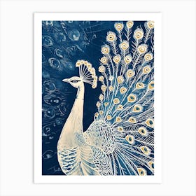 Blue & Cream Peacock Portrait 1 Art Print