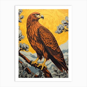 Vintage Bird Linocut Golden Eagle 2 2 Art Print