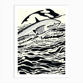 Tiger Shark II Linocut Art Print