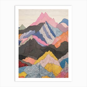 Mount Athos Greece Colourful Mountain Illustration Art Print