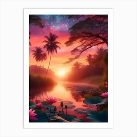 Beautiful Lotus Lake Landscape 2 Art Print