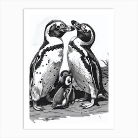 African Penguin Feeding Their Chicks 1 Art Print