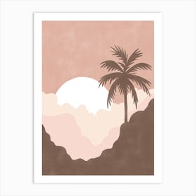 Pink Sunset With Palm Tree Art Print