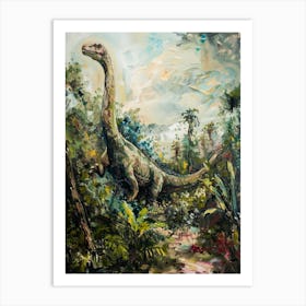 Dinosaur In A Leafy Landscape Painting Art Print