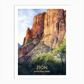 Zion National Park Watercolour Vintage Travel Poster 2 Art Print