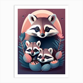 Mother With Baby Raccoons Art Print
