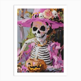 Skeleton In Pink Hat 1 Art Print