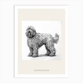 Komondor Dog Line Sketch 1 Poster Art Print