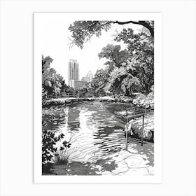 Barton Springs Pool Austin Texas Black And White Drawing 1 Art Print