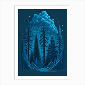 A Fantasy Forest At Night In Blue Theme 91 Art Print