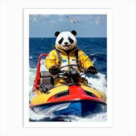 Explorer Panda Driving A Rib On The Sea Art Print