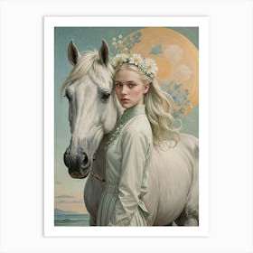 Girl and Her White Horse Art Print