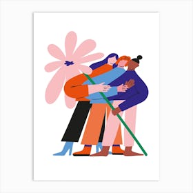 Girls Happy Together Flower Art Print