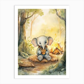 Elephant Painting Camping Watercolour 4 Art Print