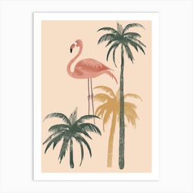 Lesser Flamingo And Palm Trees Minimalist Illustration 4 Art Print