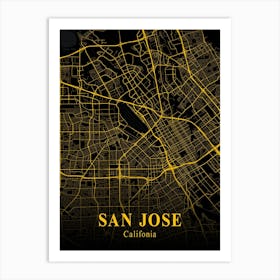 San Jose Gold City Map 1 Art Print