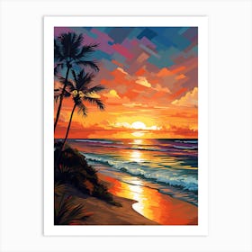 Fort Lauderdale Beach Florida With The Sun Set, Vibrant Painting 2 Art Print