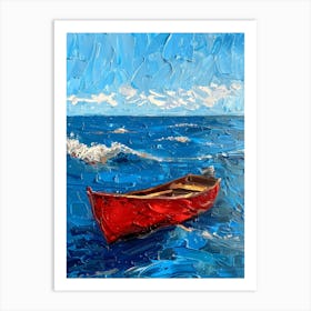 Red Boat In The Ocean 3 Art Print