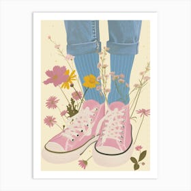 Pink Sneakers And Flowers 3 Art Print