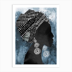 African Woman Headscarf Blue Art Print