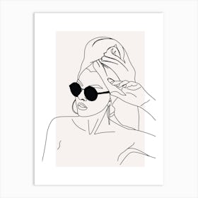 Woman In Sunglasses Monoline Asthetic Mnimalist Drawing Art Print