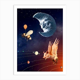 Honey bee - pig - planets - moon - photo montage Art Print