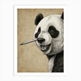 Panda Bear With Pencil Art Print