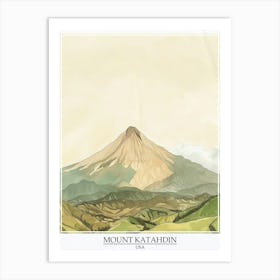 Mount Katahdin Usa Color Line Drawing 2 Poster Art Print