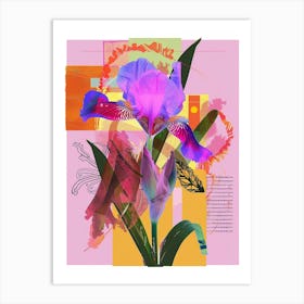 Iris 3 Neon Flower Collage Art Print