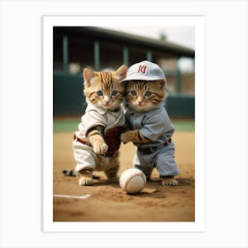 Photoreal Two Little Cute Kittens Playing Baseball Kittens Dre 1 Art Print