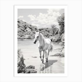 A Horse Oil Painting In Cala Macarella, Spain, Portrait 1 Art Print