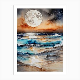 Full Moon At The Beach Art Print