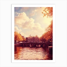 Retro Amsterdam Bridge River Art Print