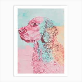 Teal & Pink Pastel Coated Retriever Dog Art Print