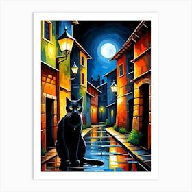 Black Cat In The Alley Art Print