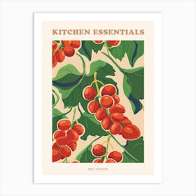 Red Grapes & Leaves Pattern Illustration Poster Art Print