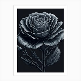 A Carnation In Black White Line Art Vertical Composition 57 Art Print