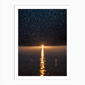 Star Trails Over Lake Art Print