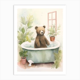 Teddy Bear Painting On A Bathtub Watercolour 6 Art Print