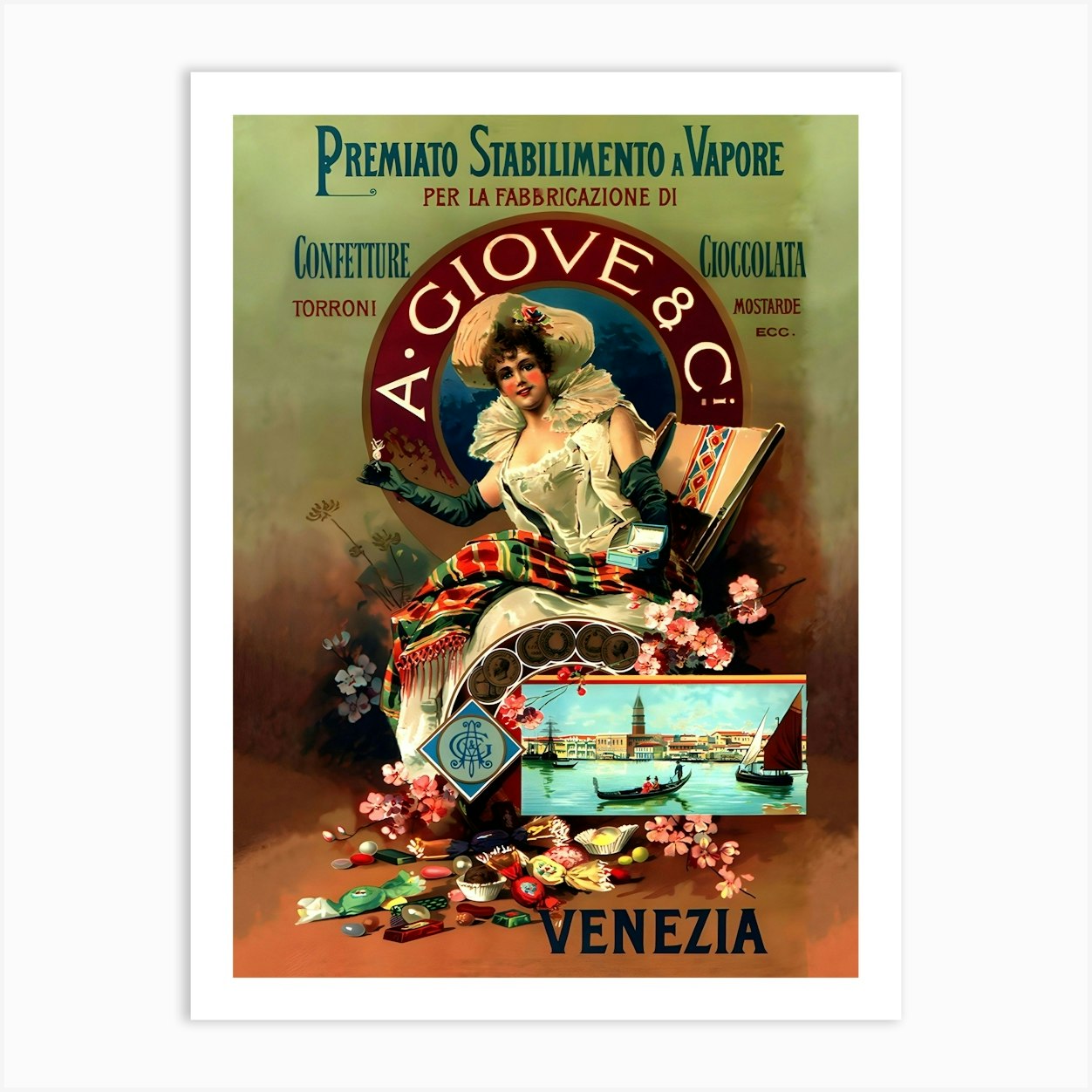 Lady With Chocolate Boxes, Vintage Advertising Poster Art Print by Vintage Spirit