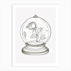 English Rose In A Globe Line Drawing 4 Art Print