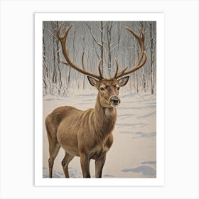 Deer In The Snow Art Print