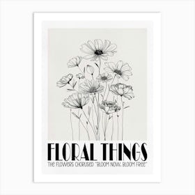 Black Line Floral Drawing Art Print