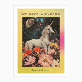 Floral Unicorn In Space Retro Collage 1 Poster Art Print