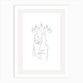 Woman In A Crown Monoline Asthetic Mnimalist Drawing Art Print