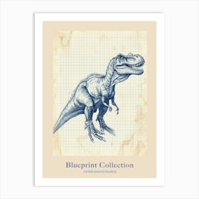 Heterodontosaurus Dinosaur Blue Print Style Poster Art Print