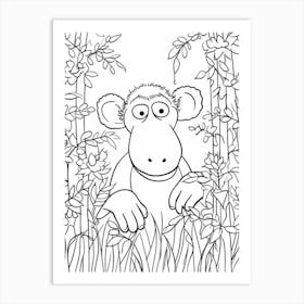 Line Art Jungle Animal Proboscis Monkey 6 Art Print